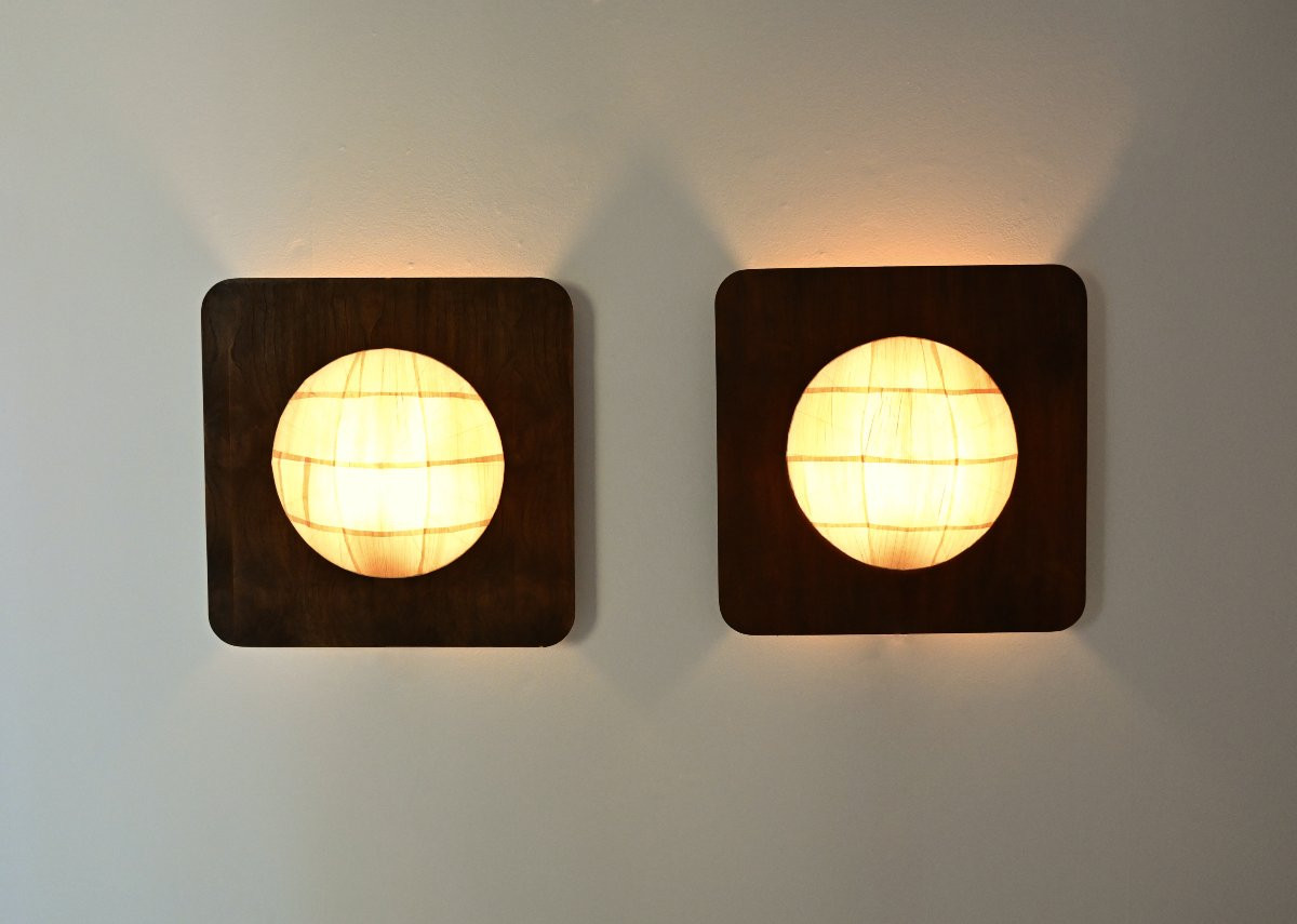 Pair of wooden lamps, Italy, 1960's