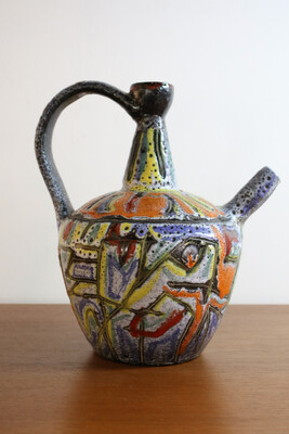 Polychrome ceramic pitcher, circa 1970.