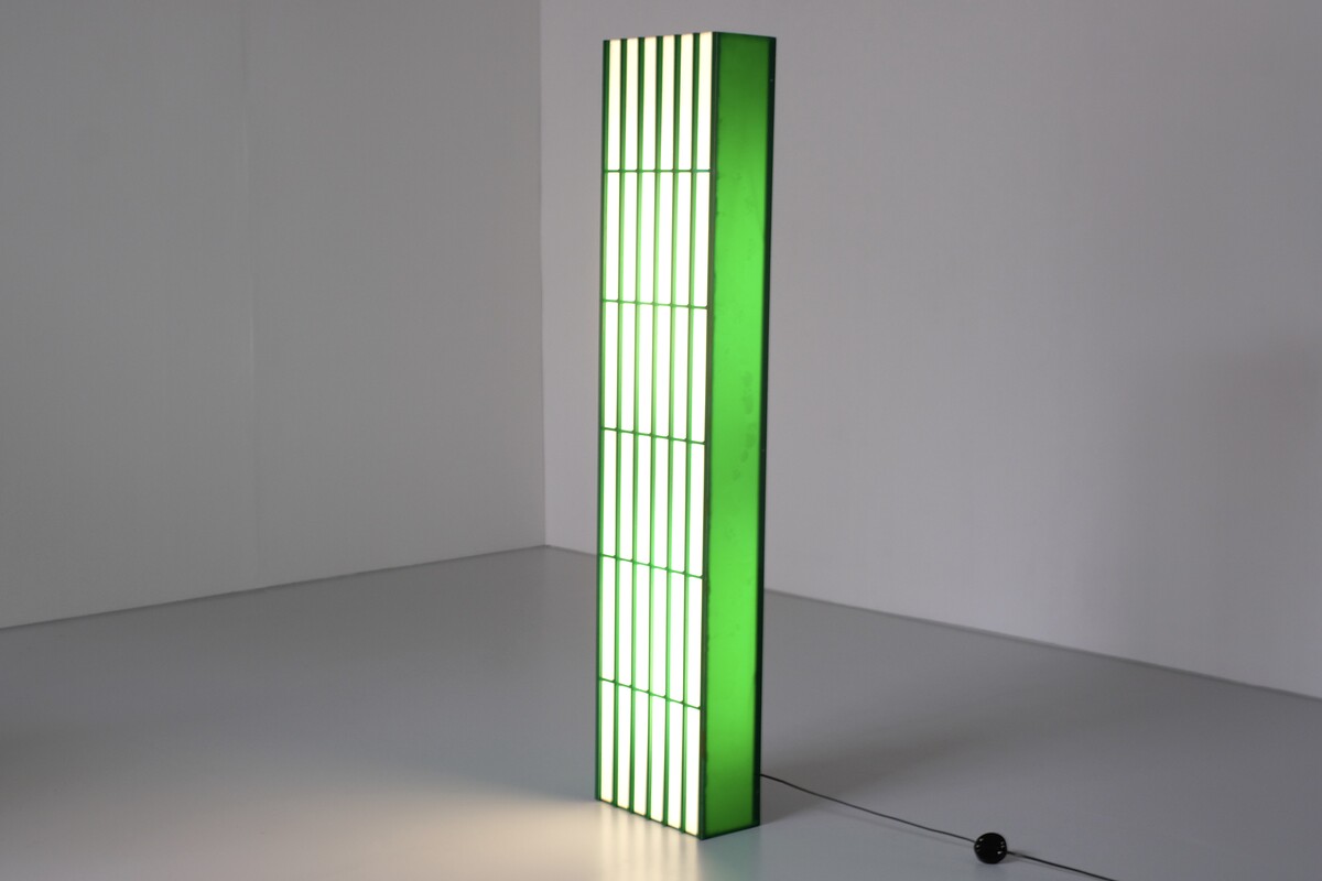 Rectangular floor lamp in green and white plexiglass, Italy - 1970s