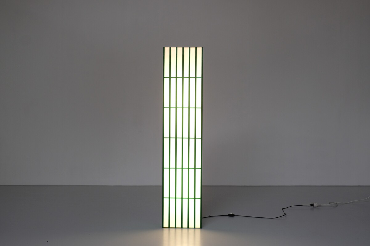 Rectangular floor lamp in green and white plexiglass, Italy - 1970s