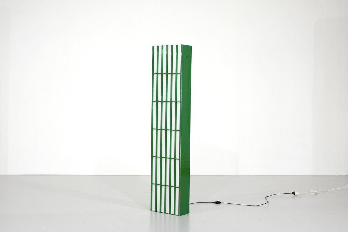 Rectangular floor lamp in green and white plexiglass, Italy - 1970s