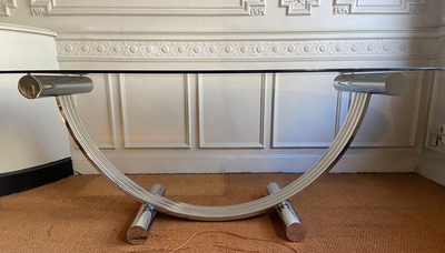 Romeo Rega dining table chrome and gilding Italy 1970
