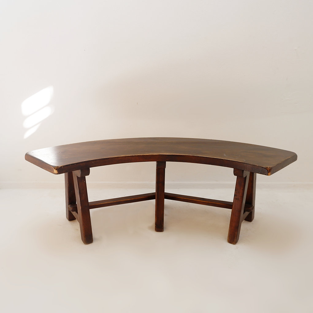 Round Table with 4 Curved Benches, France 1960s