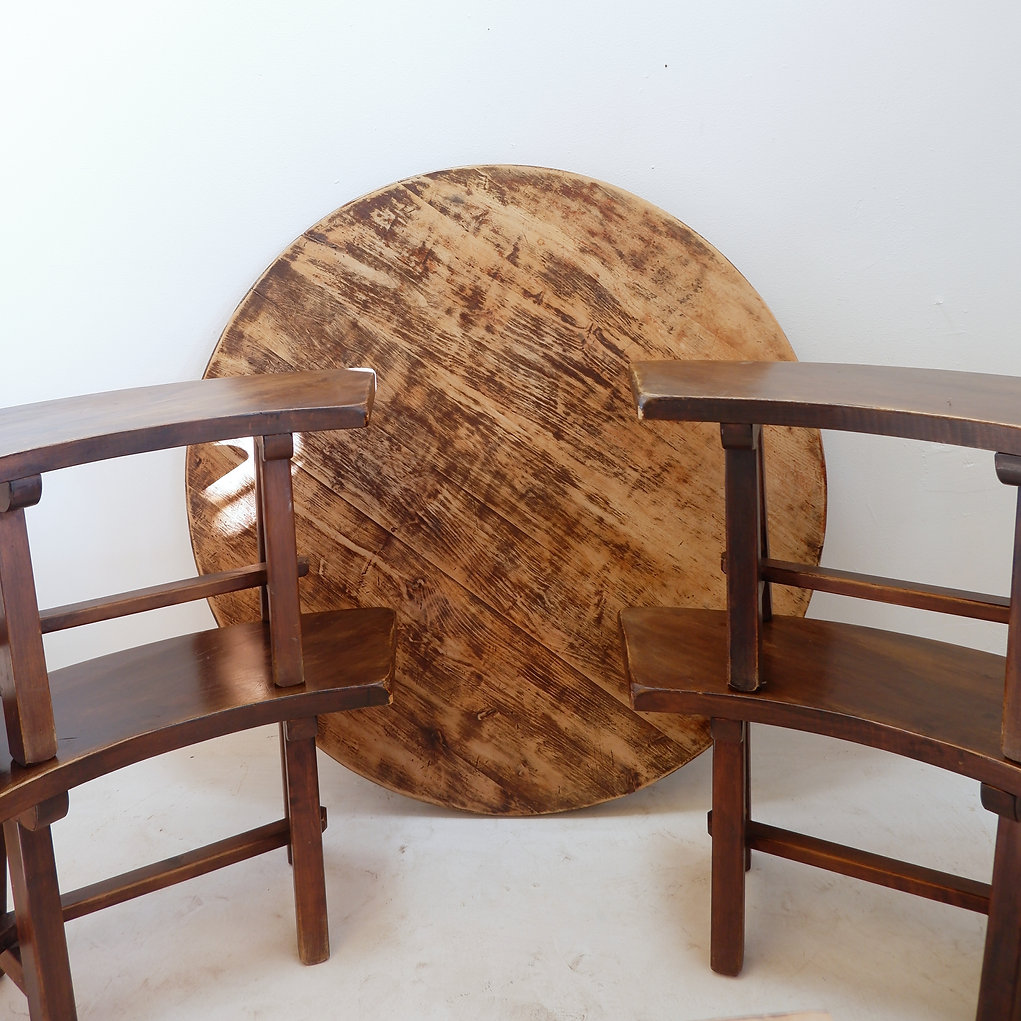 Round Table with 4 Curved Benches, France 1960s