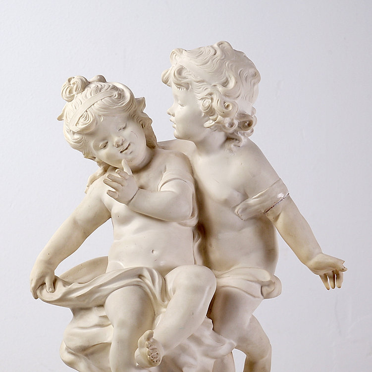 Sculpture 'Two Children' mounted on alabaster base by Auguste MOREAU (1834-1917)