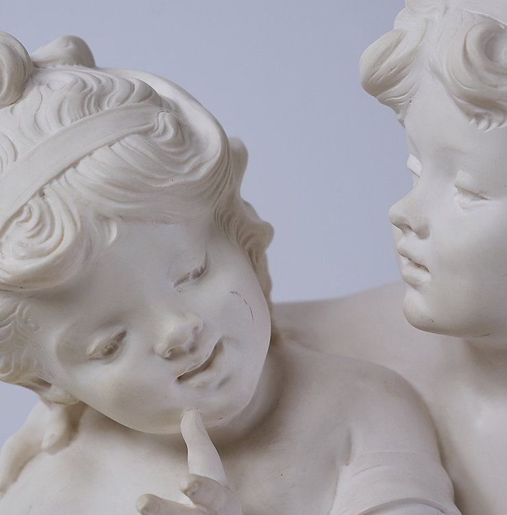 Sculpture 'Two Children' mounted on alabaster base by Auguste MOREAU (1834-1917)