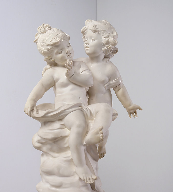 Sculpture 'Two Children' mounted on alabaster base by Auguste MOREAU (1834-1917)
