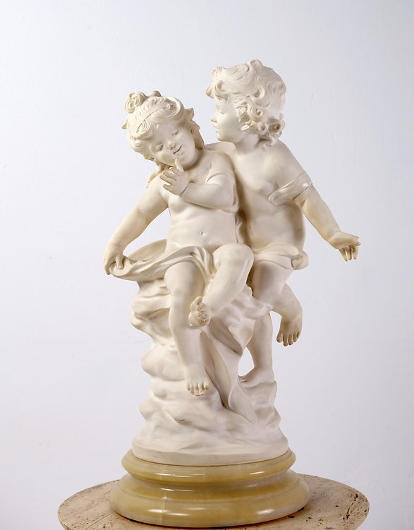 Sculpture 'Two Children' mounted on alabaster base by Auguste MOREAU (1834-1917)