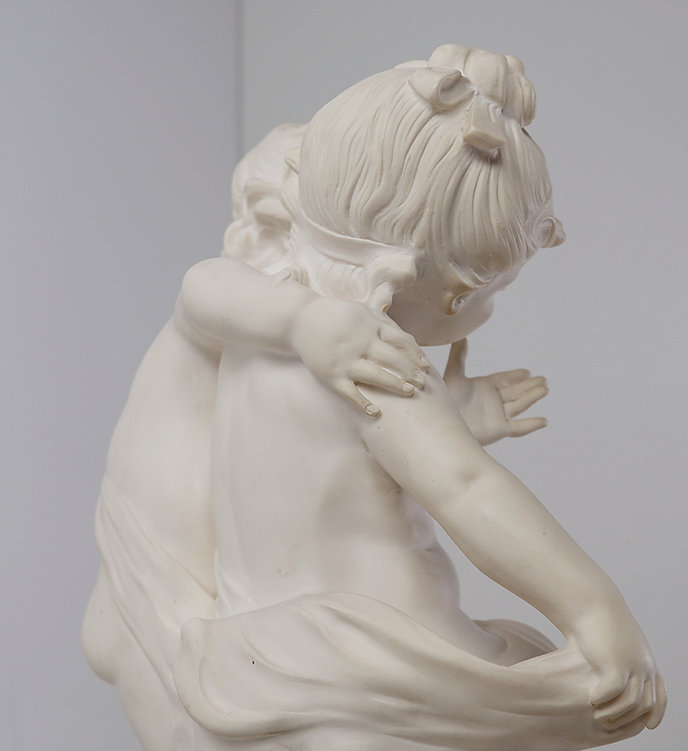 Sculpture 'Two Children' mounted on alabaster base by Auguste MOREAU (1834-1917)