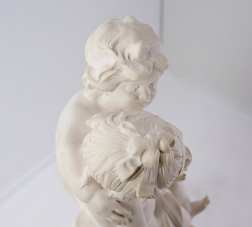 Sculpture 'Two Children' mounted on alabaster base by Auguste MOREAU (1834-1917)