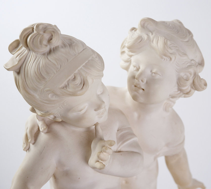 Sculpture 'Two Children' mounted on alabaster base by Auguste MOREAU (1834-1917)