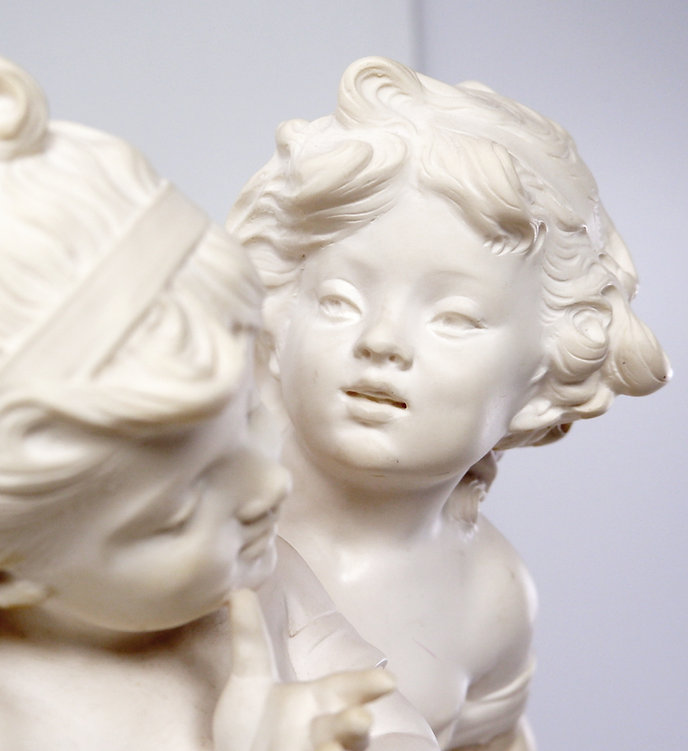 Sculpture 'Two Children' mounted on alabaster base by Auguste MOREAU (1834-1917)
