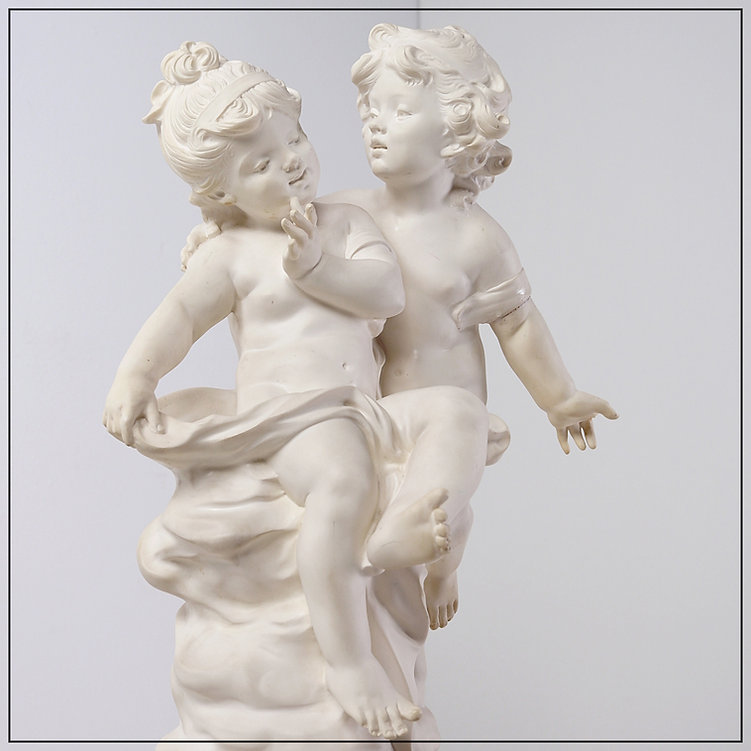 Sculpture 'Two Children' mounted on alabaster base by Auguste MOREAU (1834-1917)