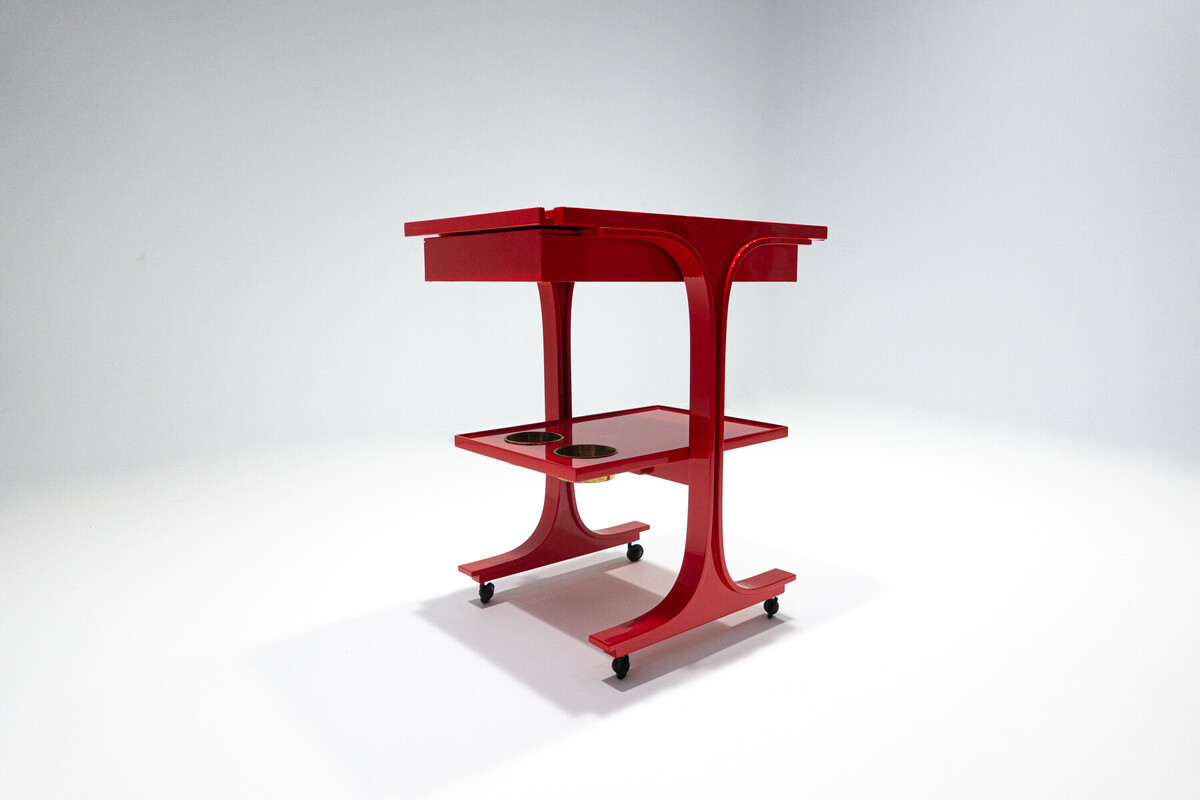 Serving Trolley/ Bar Cart by Gianfranco Frattini for Bernini, Red, Italy, 1960s
