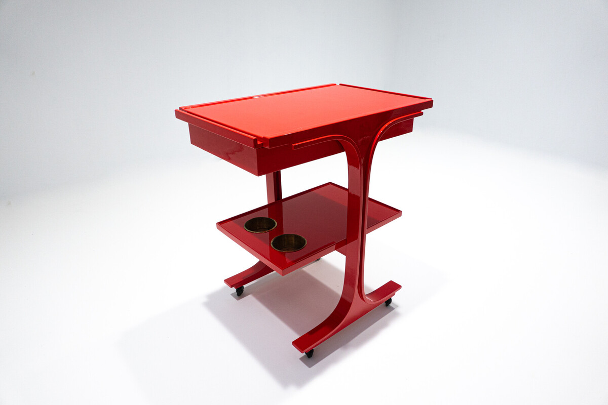 Serving Trolley/ Bar Cart by Gianfranco Frattini for Bernini, Red, Italy, 1960s