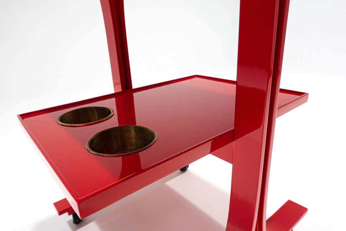 Serving Trolley/ Bar Cart by Gianfranco Frattini for Bernini, Red, Italy, 1960s