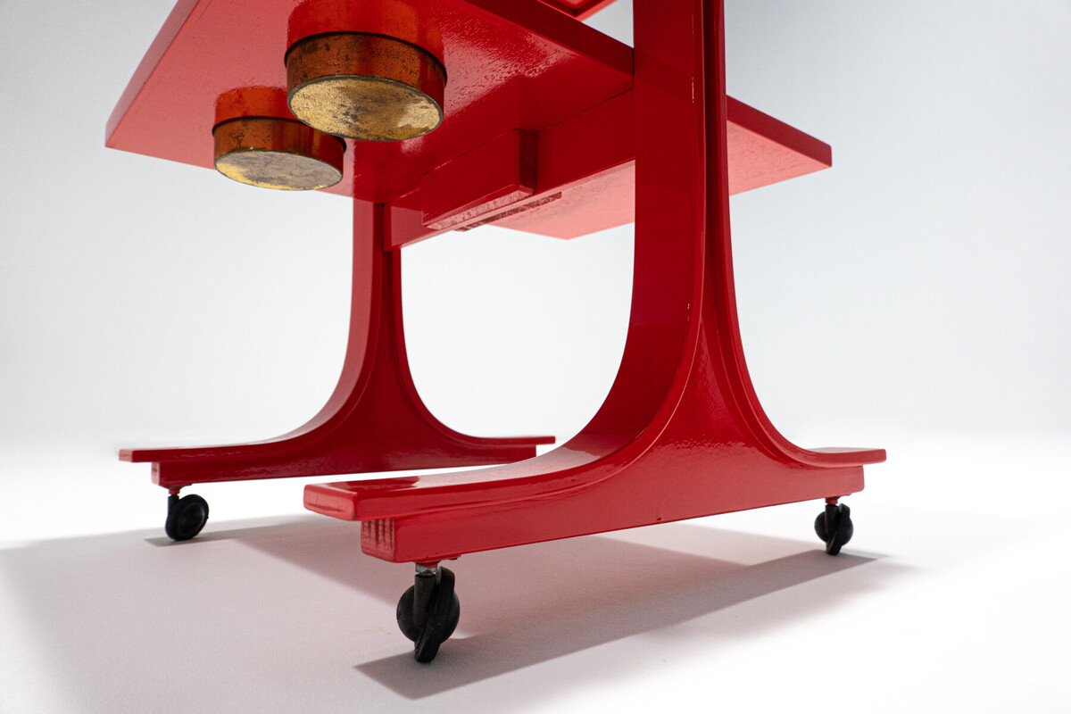 Serving Trolley/ Bar Cart by Gianfranco Frattini for Bernini, Red, Italy, 1960s