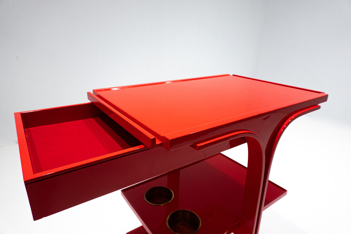 Serving Trolley/ Bar Cart by Gianfranco Frattini for Bernini, Red, Italy, 1960s