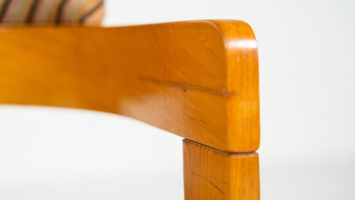 Set of 4 Armchairs, Wood and Fabric, Italy, 1970s