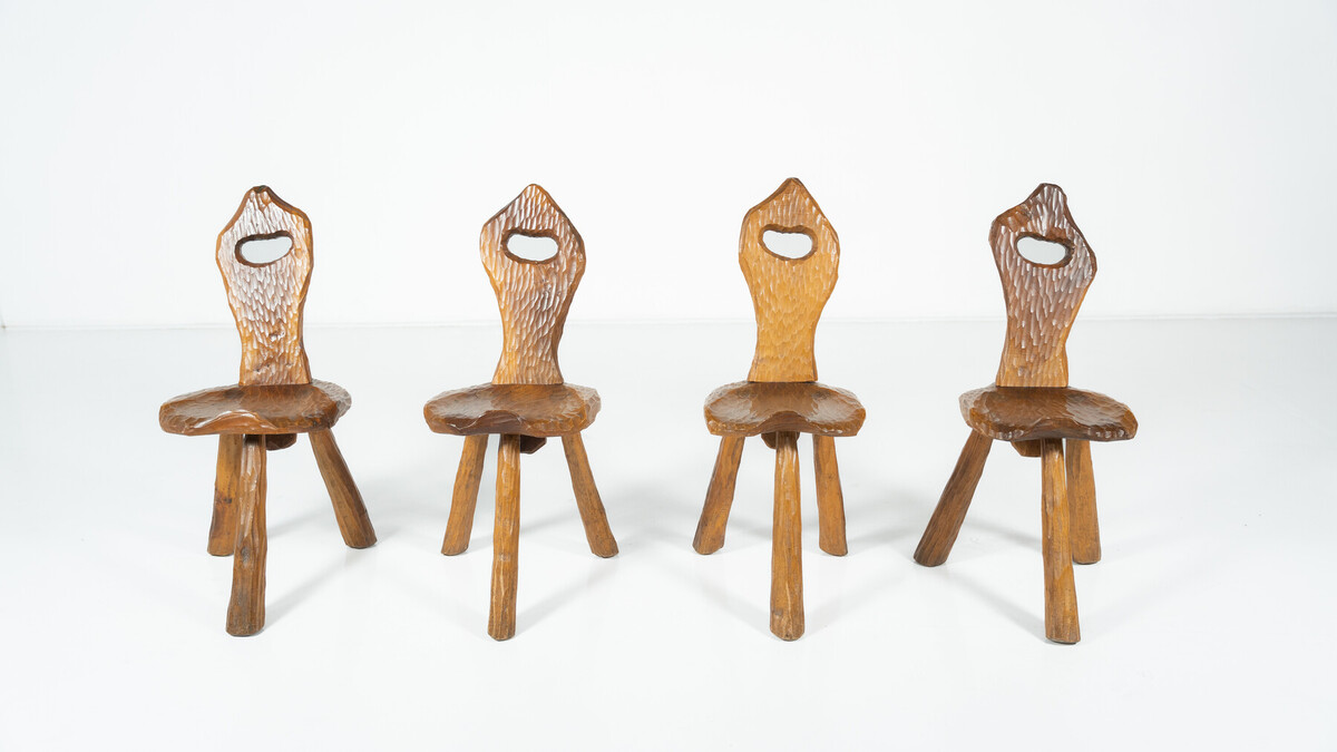 Set of 4 Brutalist Chairs, Italy, 1970s