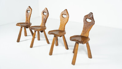 Set of 4 Brutalist Chairs, Italy, 1970s