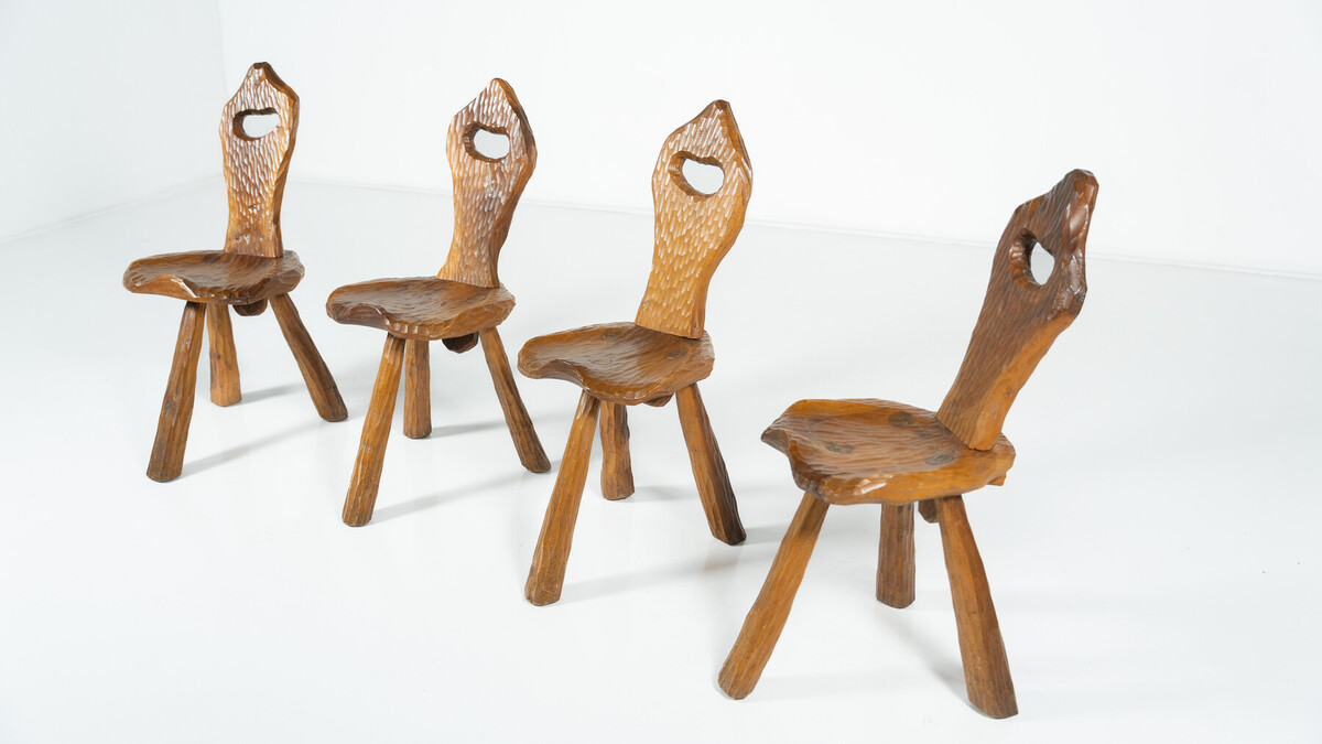 Set of 4 Brutalist Chairs, Italy, 1970s