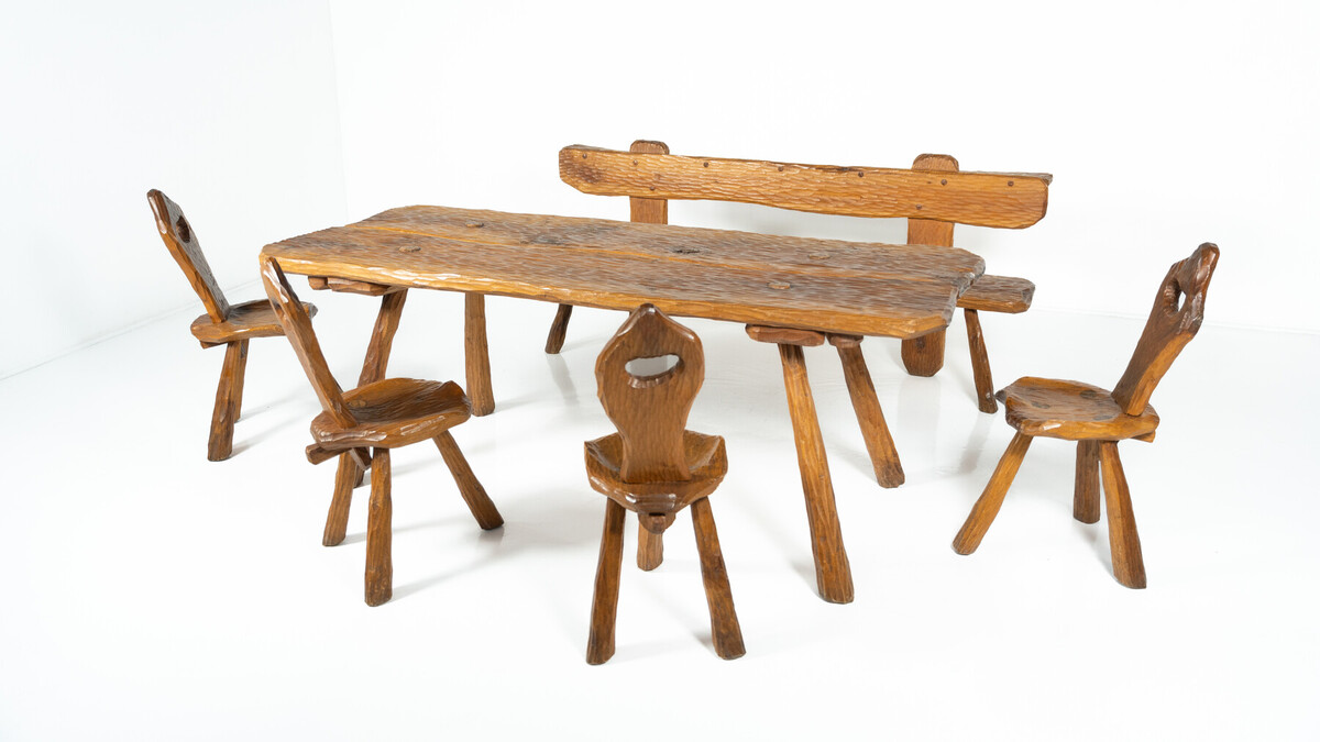 Set of 4 Brutalist Chairs, Italy, 1970s