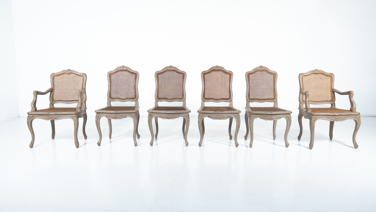 Set of 4 Chairs and 2 Armchairs, Louis XV Style, Belgium