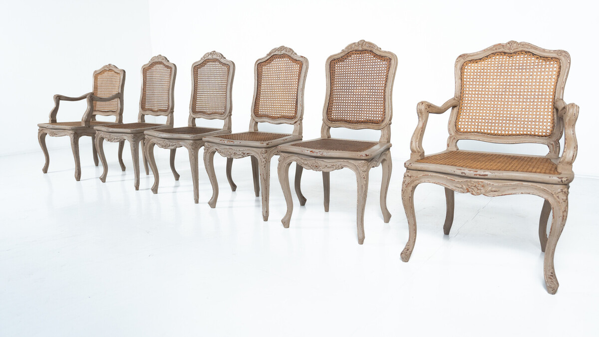 Set of 4 Chairs and 2 Armchairs, Louis XV Style, Belgium