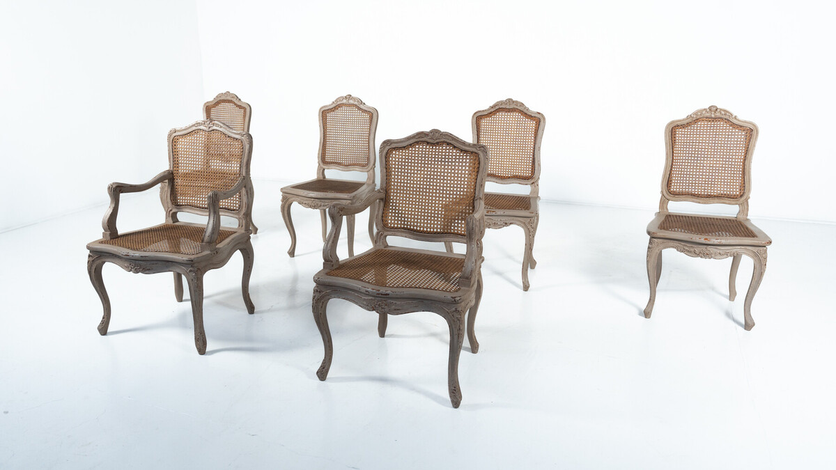 Set of 4 Chairs and 2 Armchairs, Louis XV Style, Belgium