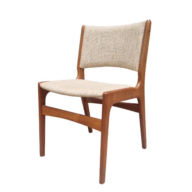 set of 4 Danish chairs in solid teak, 1970s. Fabric in used condition.