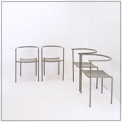 Set of 4 gray metal chairs in the style of Starck's 
