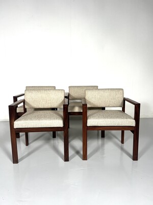Set of 4 Mid-Century Bridge Armchairs, New Upholstery, Italy