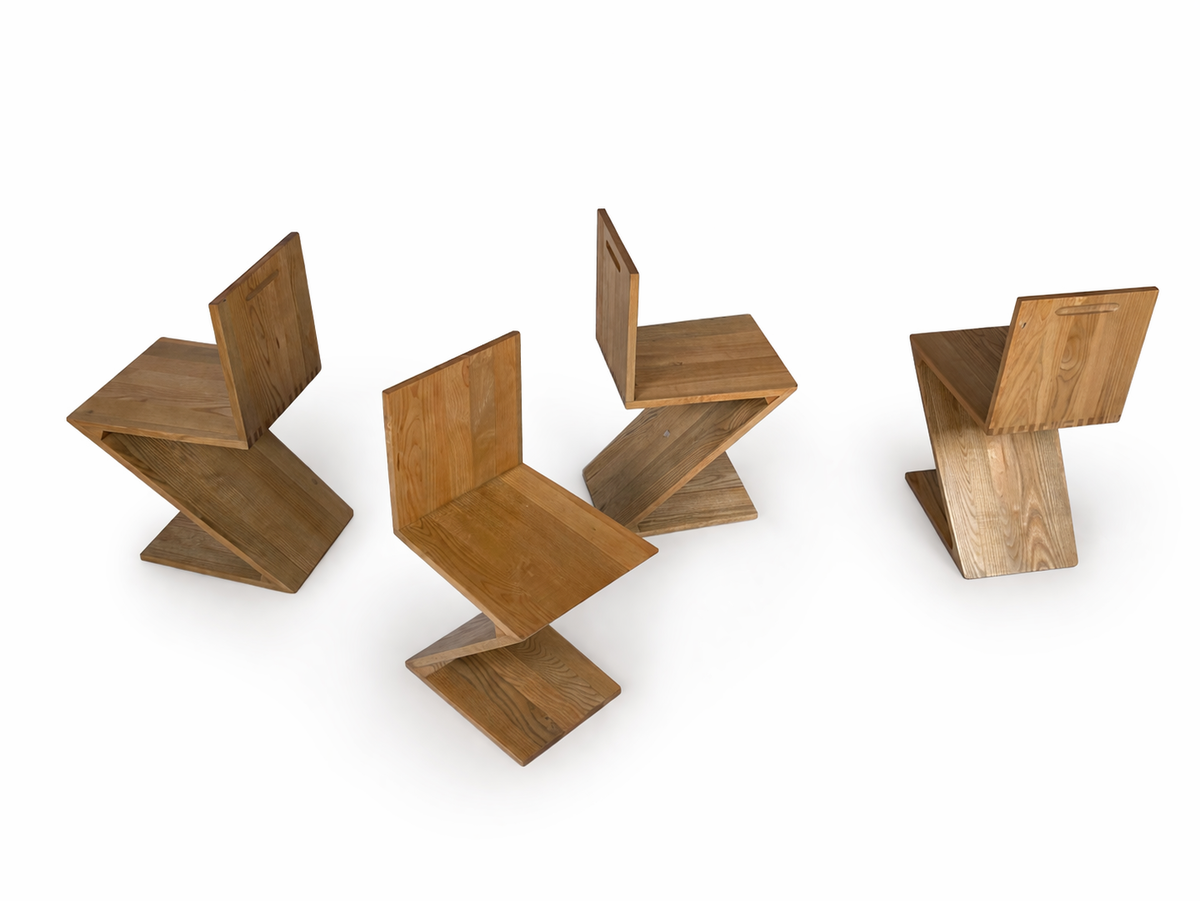 Set of 4 Zig Zag chairs by Gerrit Thomas Rietveld