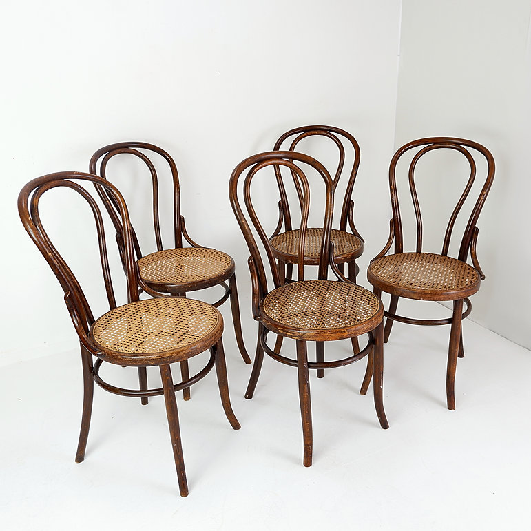 Set Of 5 Bentwood And Cane Chairs, Fischel