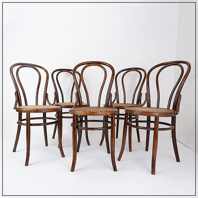 Set Of 5 Bentwood And Cane Chairs, Fischel