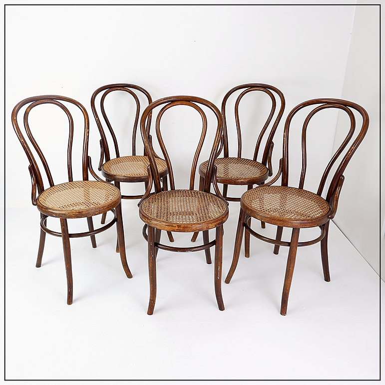 Set Of 5 Bentwood And Cane Chairs, Fischel