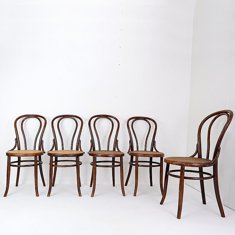 Set Of 5 Bentwood And Cane Chairs, Fischel
