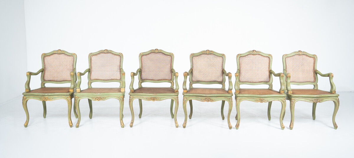 Set of 6 Armchairs, Louis XV Style, Belgium