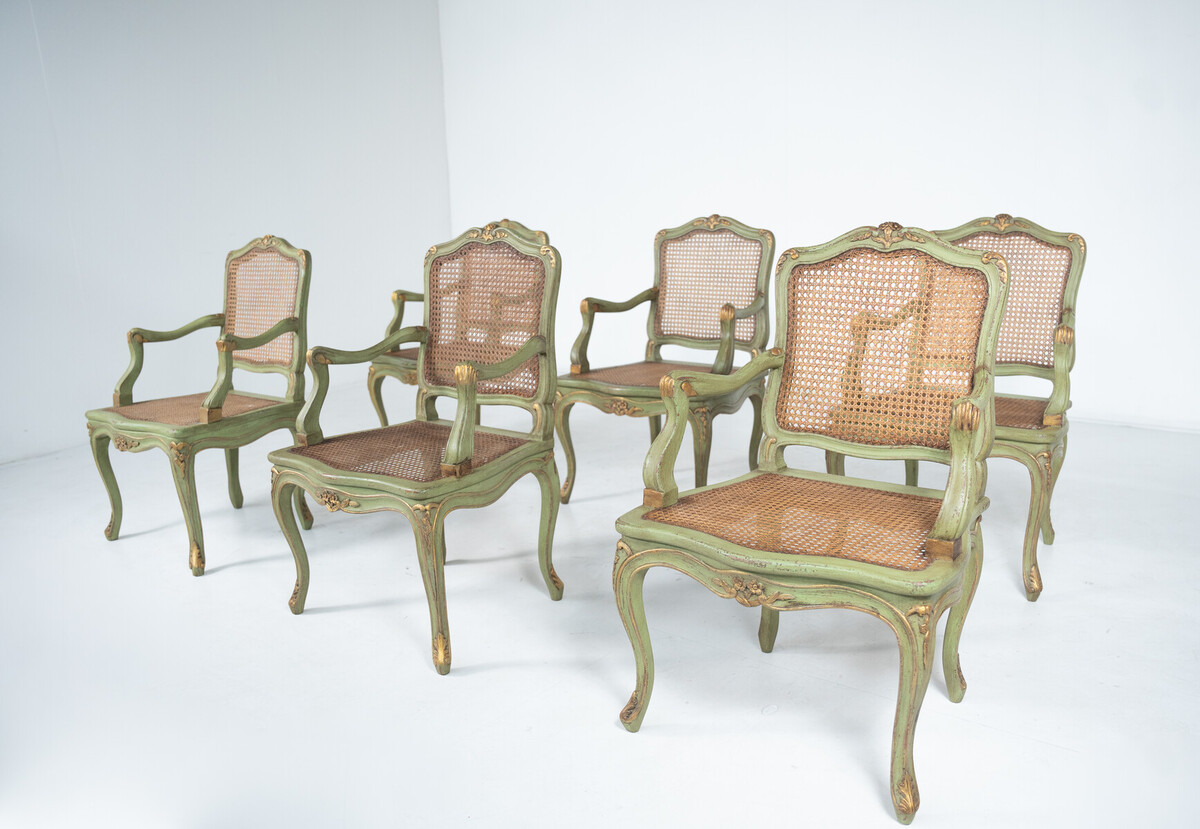 Set of 6 Armchairs, Louis XV Style, Belgium