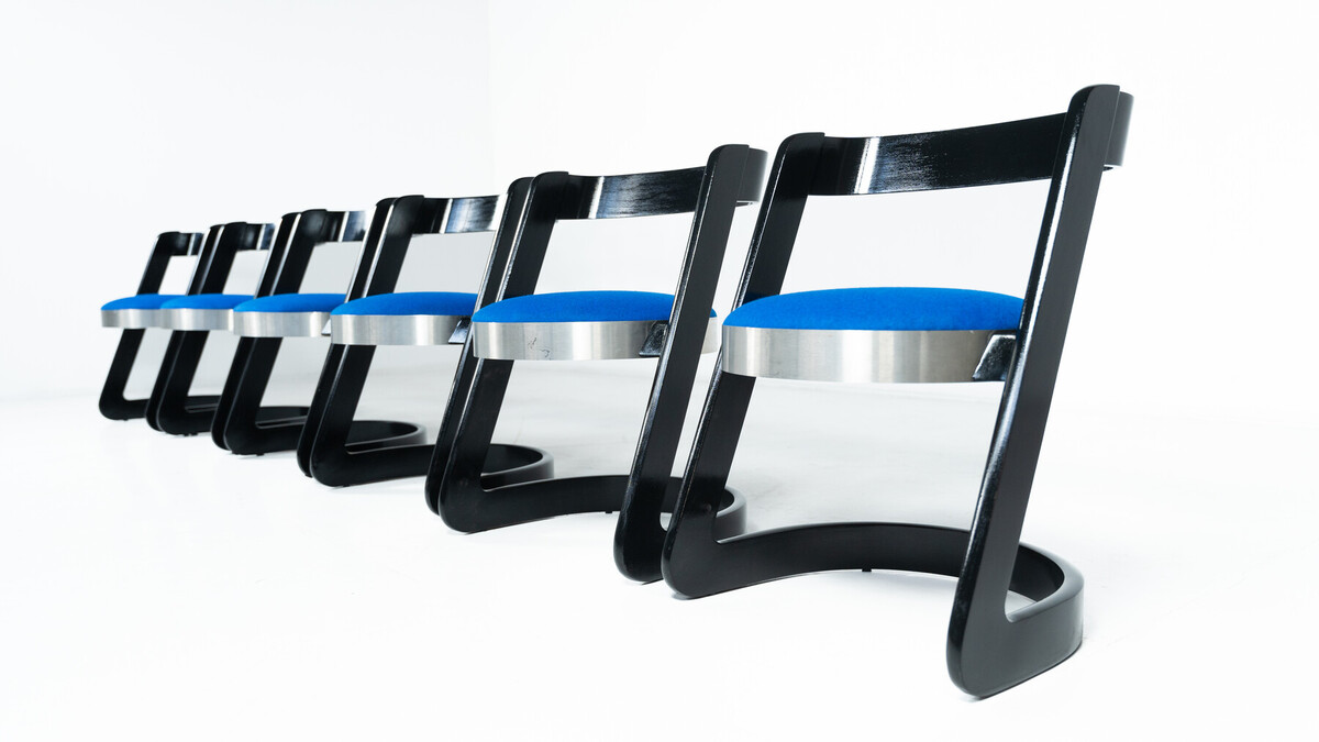 Set of 6 Chairs by Willy Rizzo for Mario Sabot, Italy, 1970s - New Upholstery