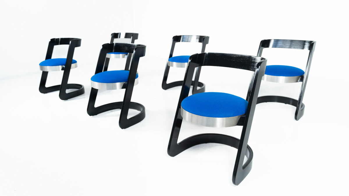 Set of 6 Chairs by Willy Rizzo for Mario Sabot, Italy, 1970s - New Upholstery