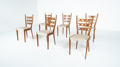 Set of 6 Chairs, Cherry Wood, Italy, 1940s