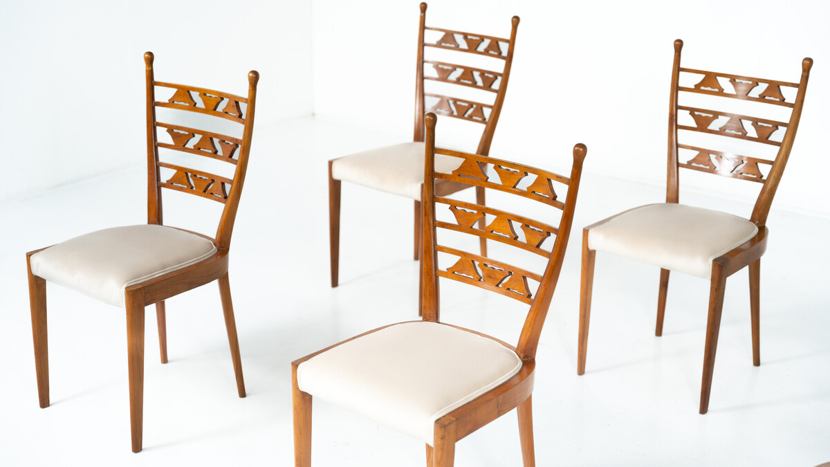 Set of 6 Chairs, Cherry Wood, Italy, 1940s