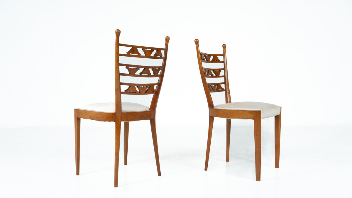 Set of 6 Chairs, Cherry Wood, Italy, 1940s