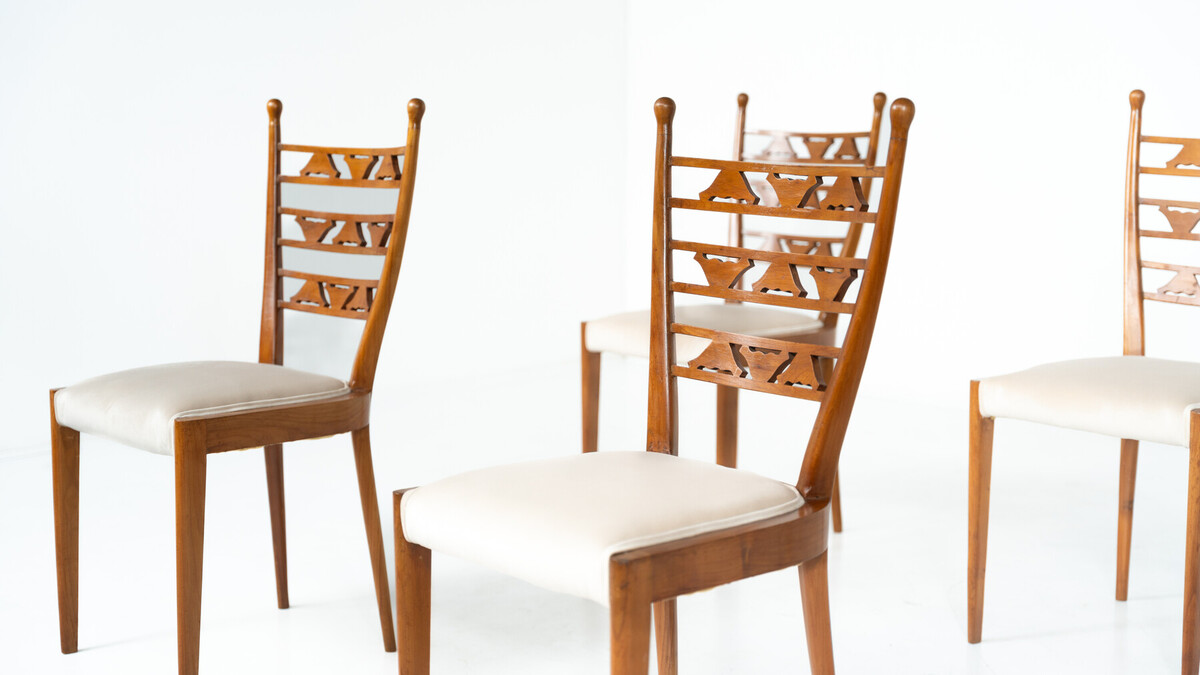Set of 6 Chairs, Cherry Wood, Italy, 1940s