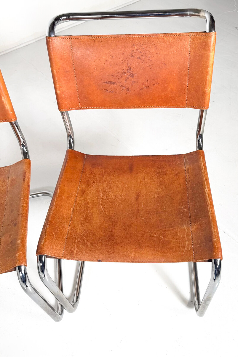 Set of 6 Chairs S 33 by Thonet , Italy - Original Leather