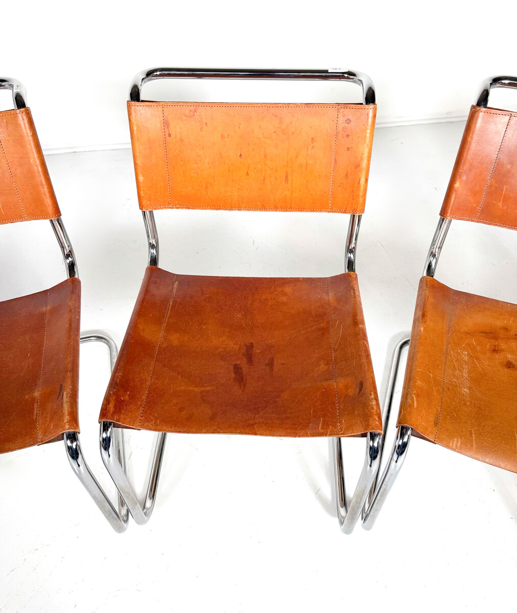 Set of 6 Chairs S 33 by Thonet , Italy - Original Leather