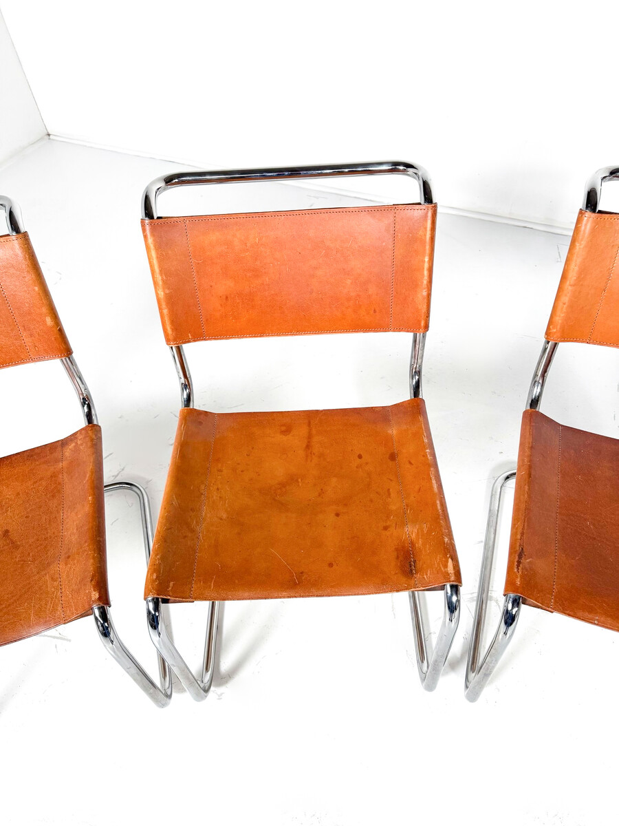 Set of 6 Chairs S 33 by Thonet , Italy - Original Leather