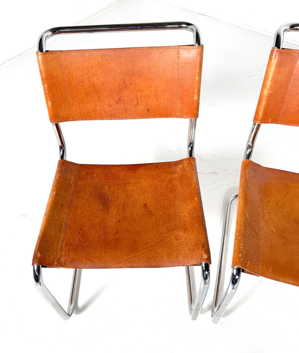 Set of 6 Chairs S 33 by Thonet , Italy - Original Leather